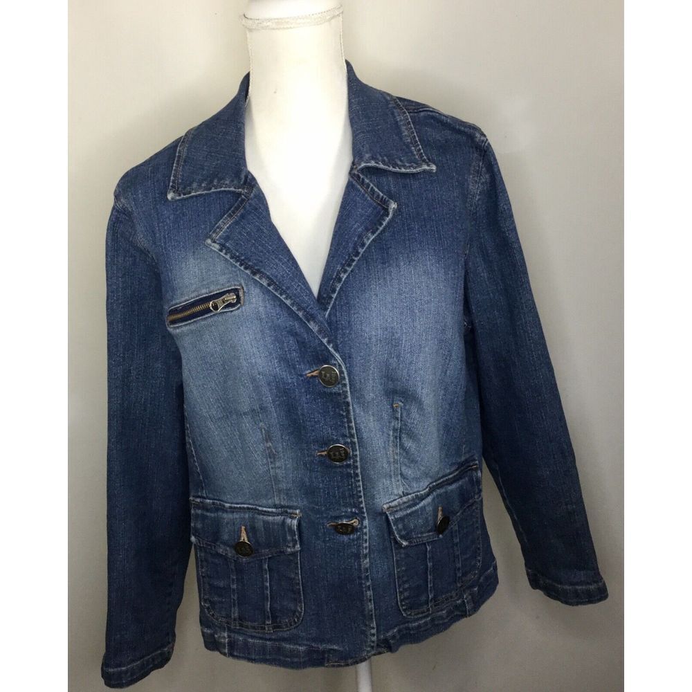 L.A. Blues Blue Denim Stretch Jean Jacket Button Pockets Size 18/20W Women's